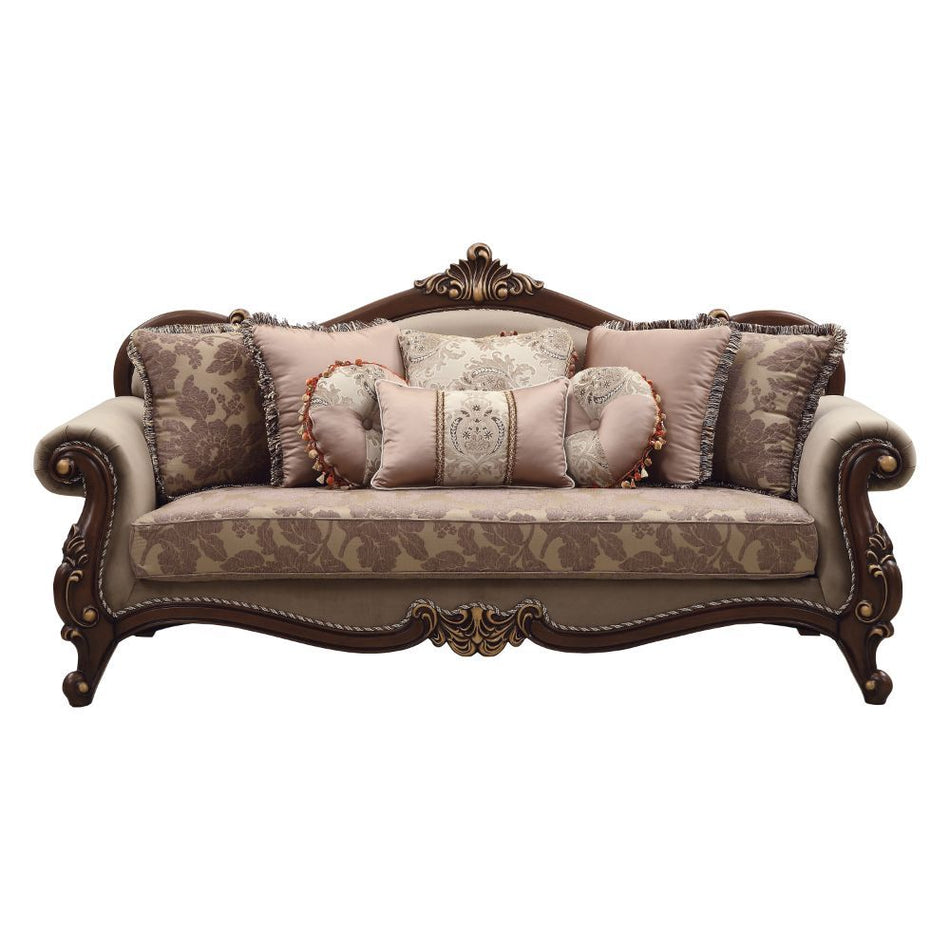 Mehadi - Sofa With 8 Pillows - Velvet & Walnut