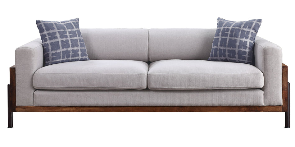 Pelton - Sofa With 2 Pillows - Fabric & Walnut