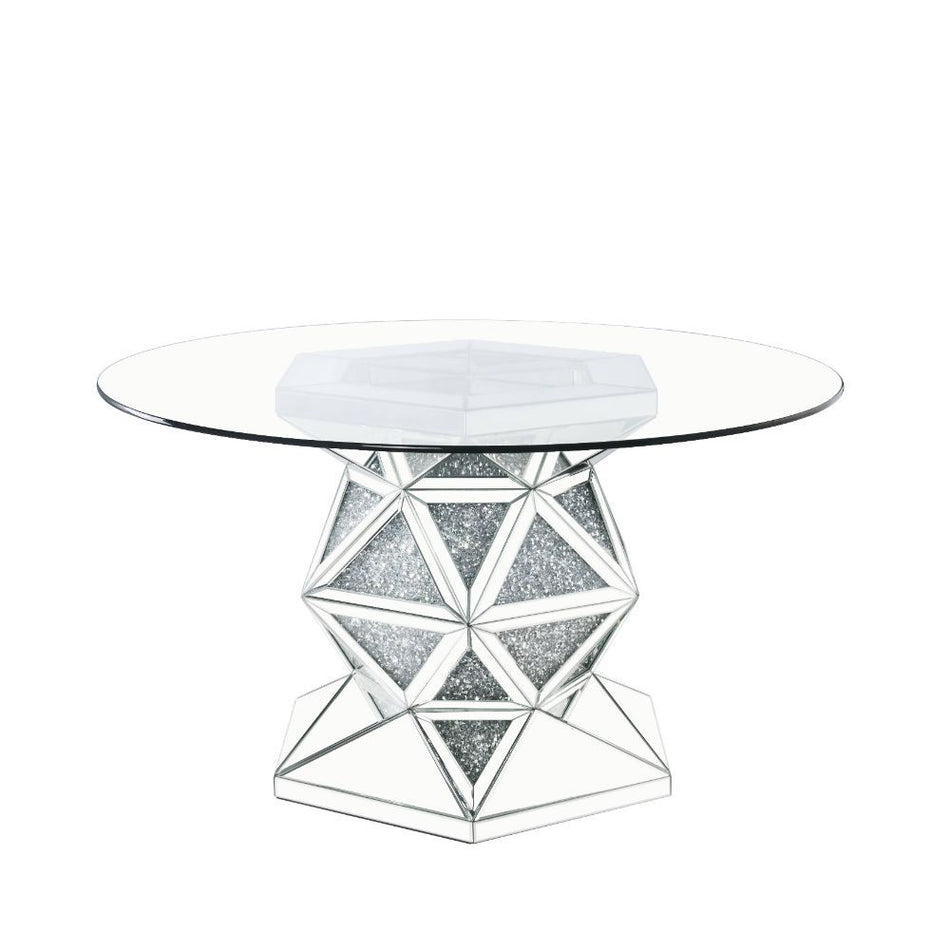 Noralie - 52" Round Dining Table - Mirrored & Faux Diamonds