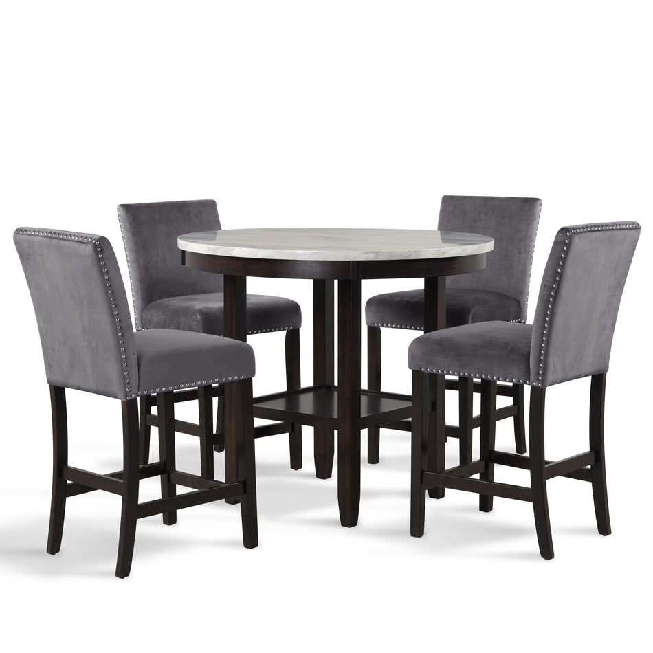Celeste - Round Counter Table With 4 Chairs - Black / Gray