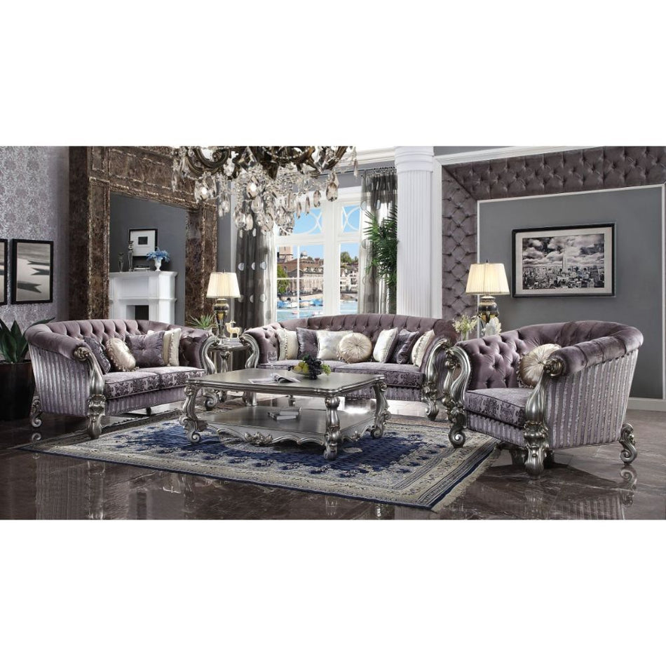 Versailles - Sofa With 7 Pillows - Velvet & Antique Platinum