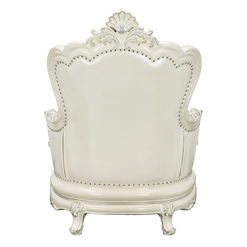 Adara - Chair With 2 Pillows - Pearl White Synthetic Leather & Antique White