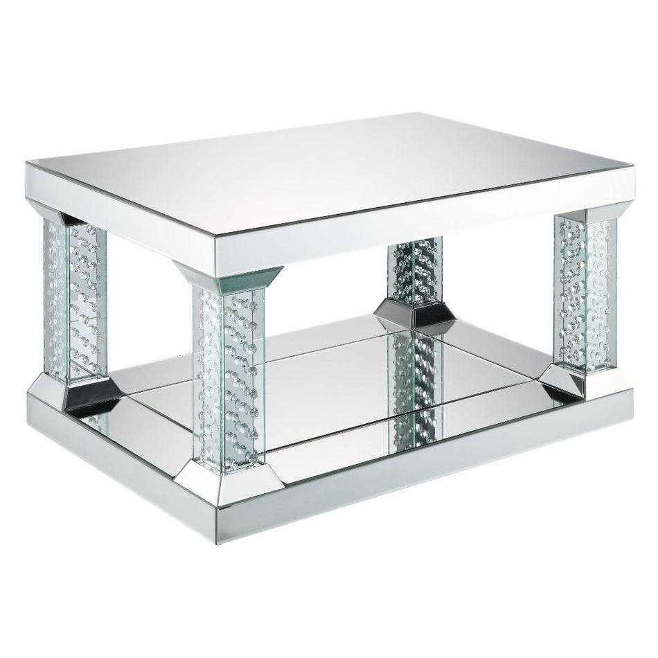 Nysa - 36" Coffee Table - Mirrored & Faux Crystals