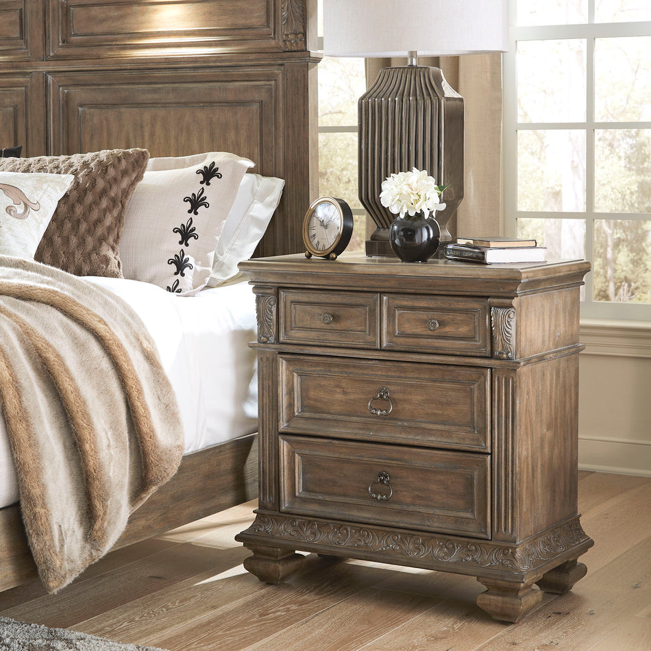 Carlisle Court - Bedside Chest With Charging Station - Medium Brown
