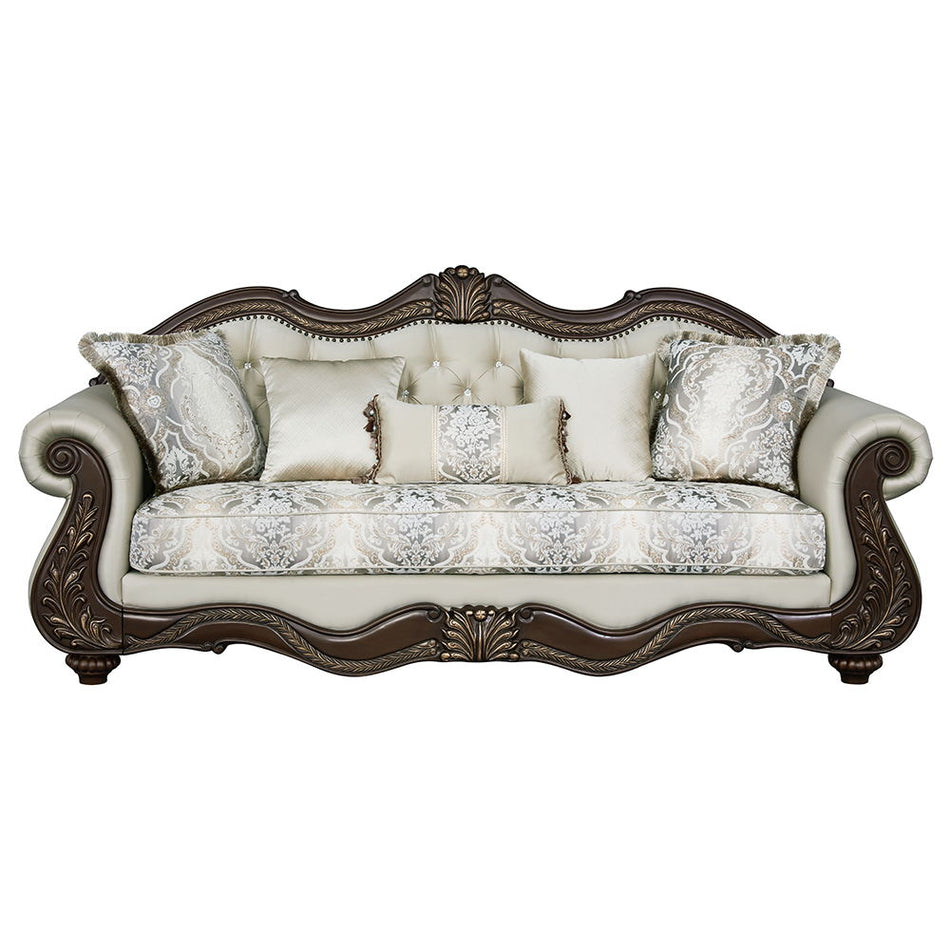 Pierce - Sofa With 5 Pillows - Beige Fabric & Cherry