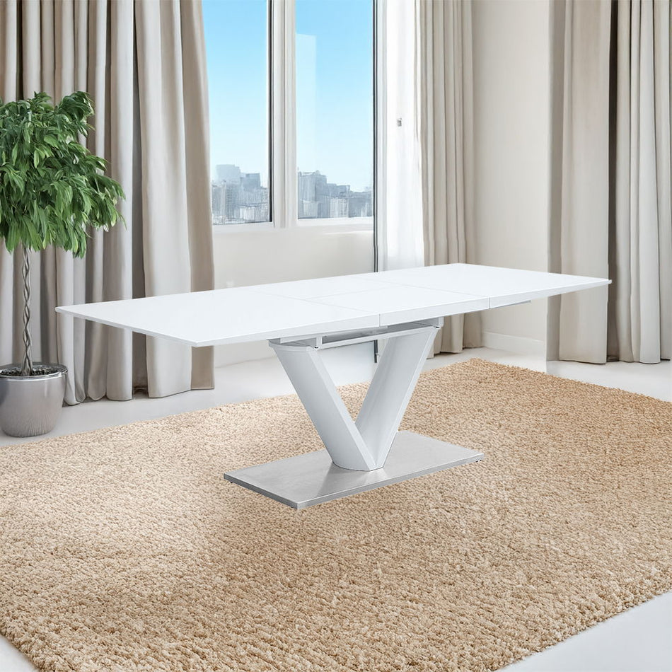 Gallegos - Dining Table With Leaf - White High Gloss