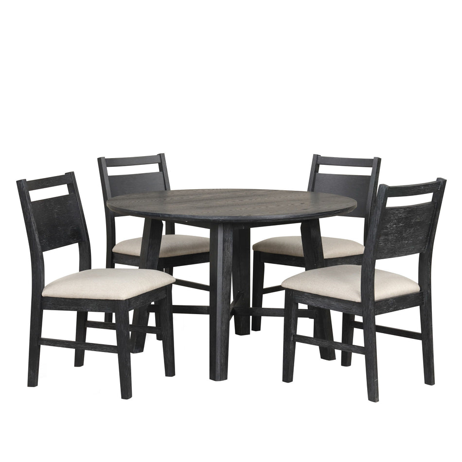 Sable Crest - 5 Piece Set (Round Dining Table & 4 Chairs) - Black