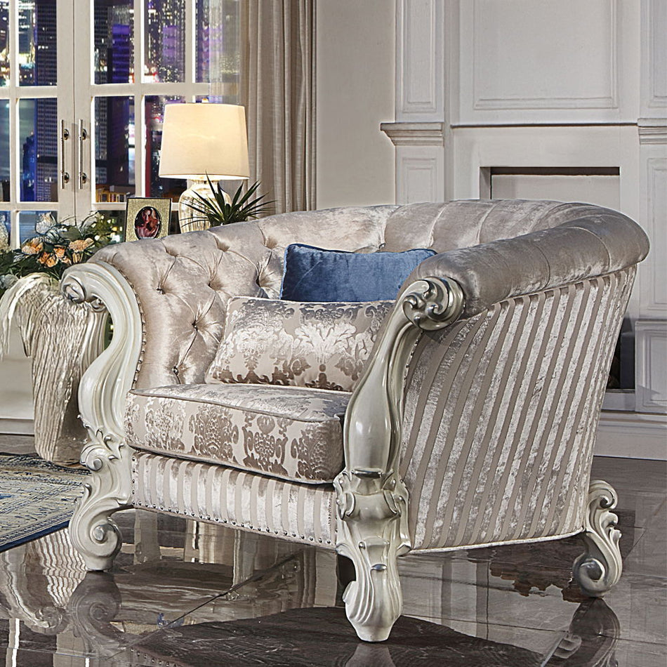 Versailles - Chair With 2 Pillows - Ivory Fabric & Bone White