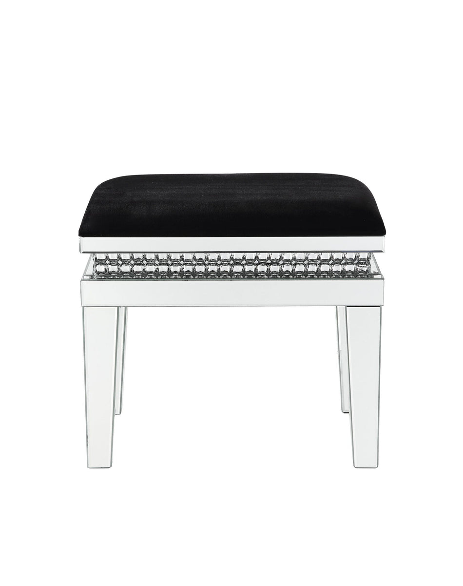Lotus - Vanity Stool - Mirrored, Faux Ice Cube Crystals