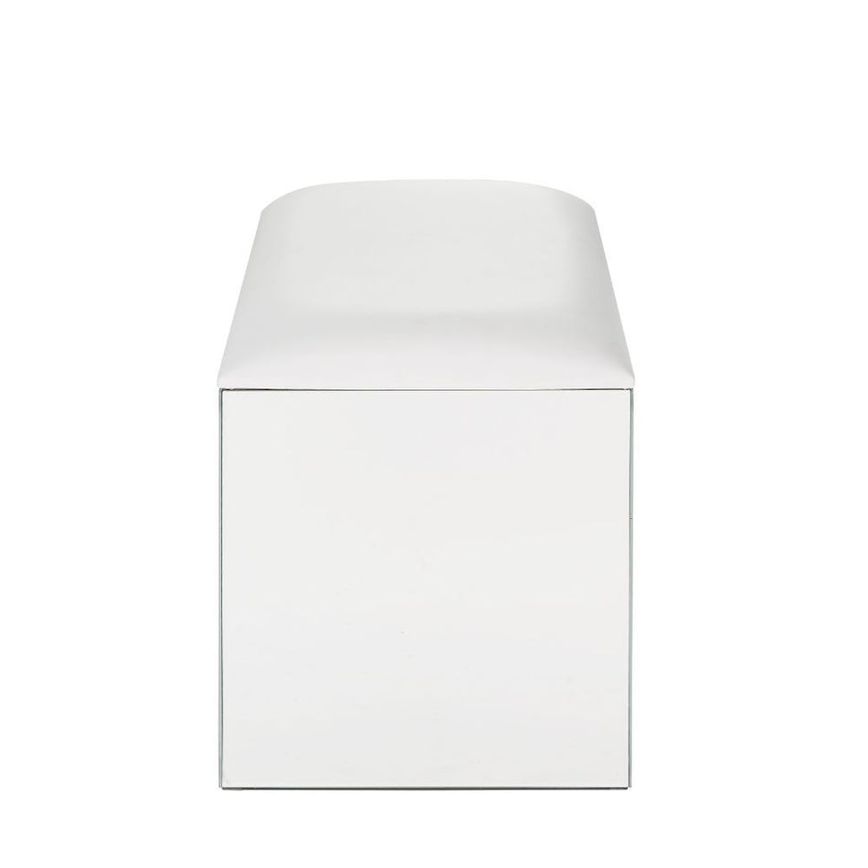 Nysa - Vanity Stool - Ivory Synthetic Leather , Mirrored & Faux Crystals