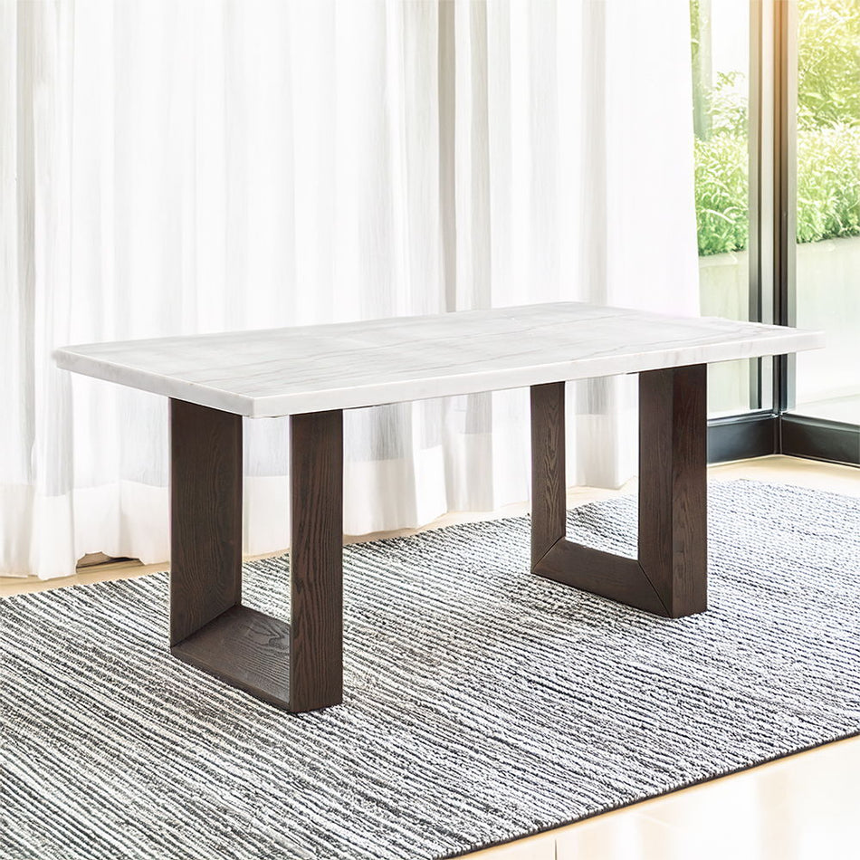 Edwyn - Dining Table With Marble Top - White Natural Marble Top & Brown