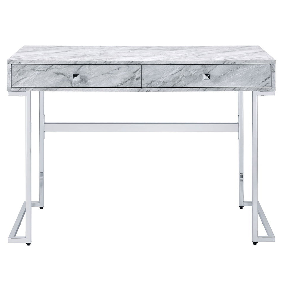 Tigress - Writing Desk - White Printed Faux Marble Top & Chrome