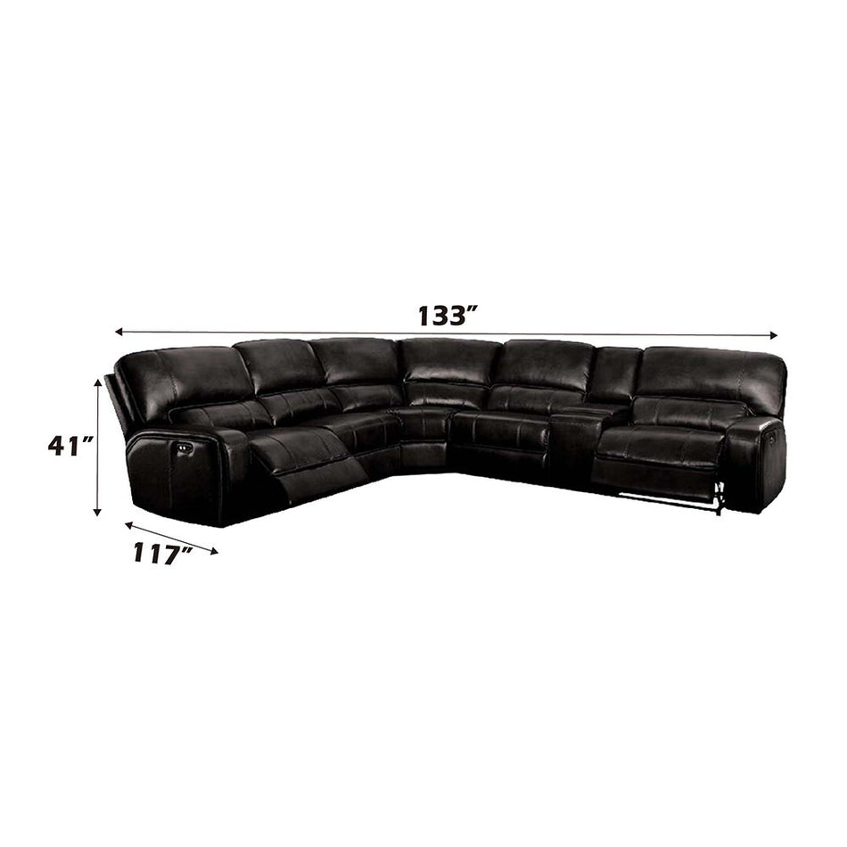 Saul - Power Motion Sectional Sofa - Black Leather-Aire