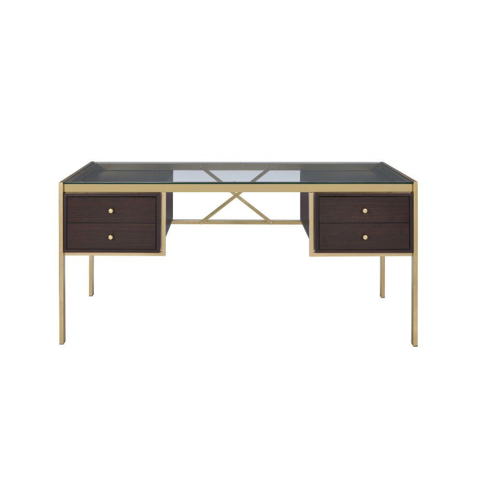 Yumia - Writing Desk - Gold & Walnut