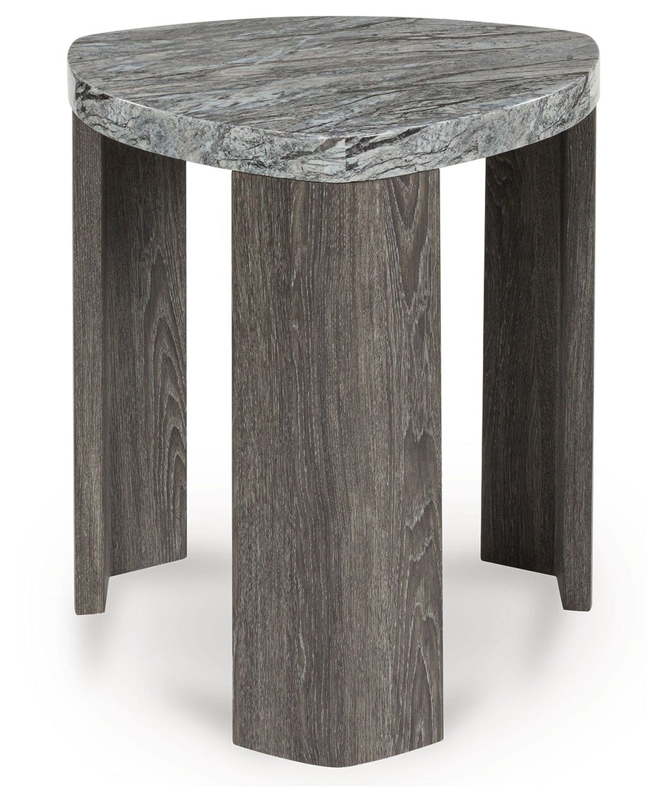 Surmour - Triangle End Table - Gray / Brown