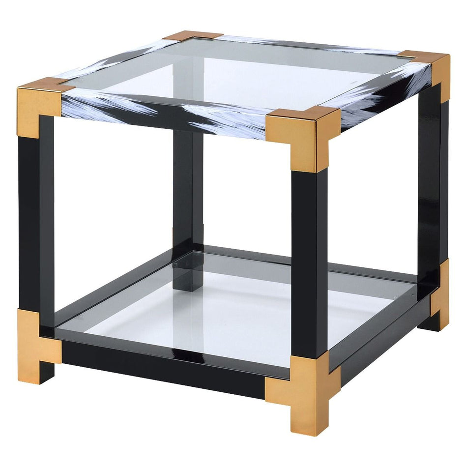 Lafty - End Table - Clear Glass & White Brushed