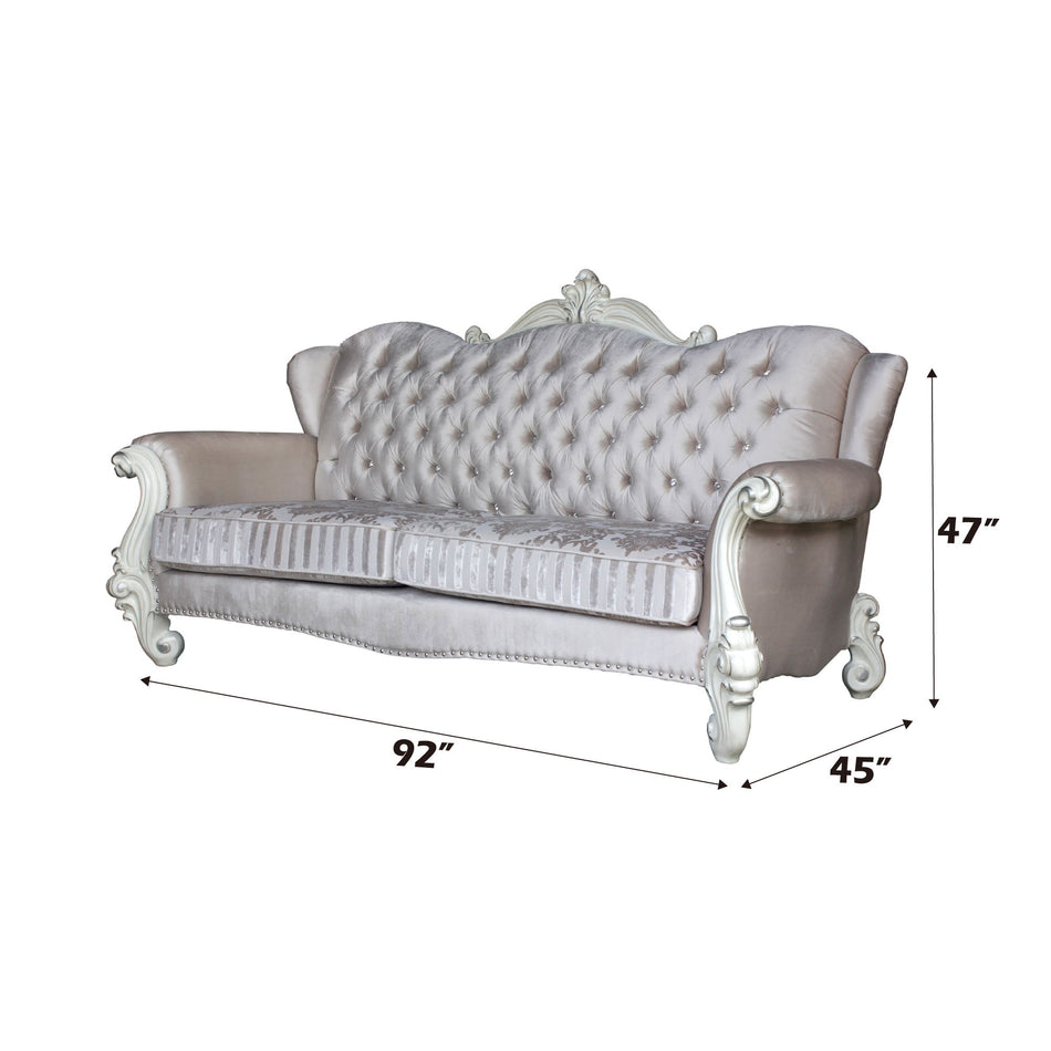 Versailles - 47" Sofa With 5 Pillows - Ivory Fabric & Bone White