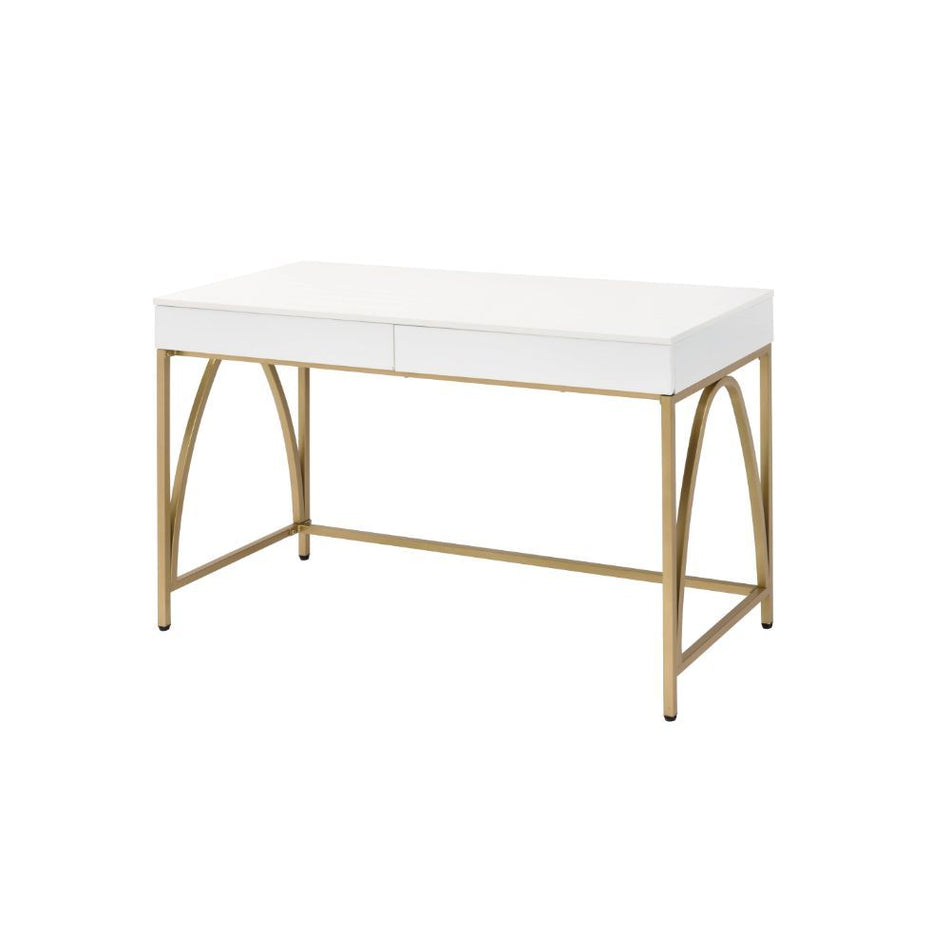 Lightmane - Writing Desk (Same Ac00900) - White High Gloss & Gold