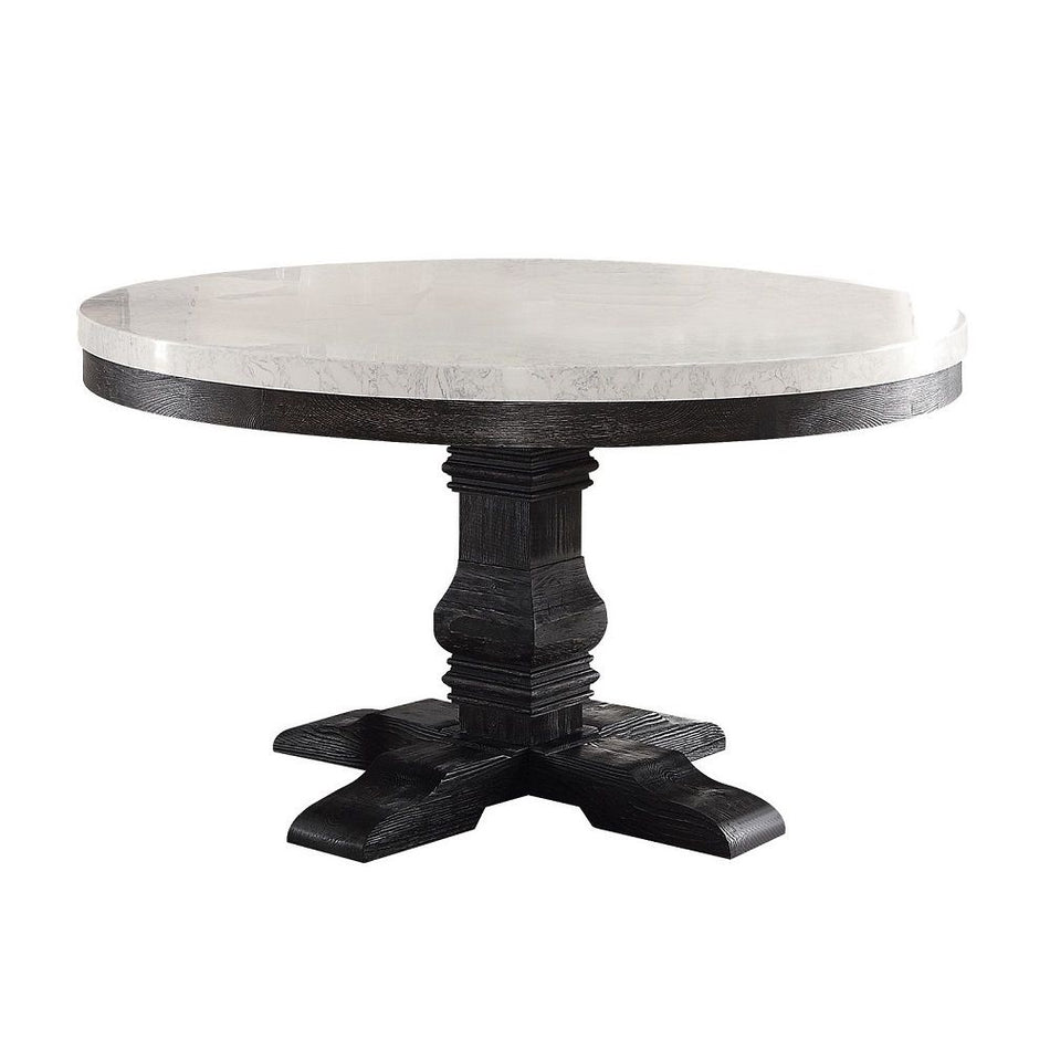Nolan - Round Dining Table - White Marble Top & Salvage Dark Oak