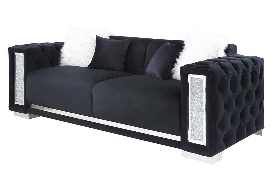 Trislar - Sofa With 4 Pillows (Same 52525) - Black Velvet