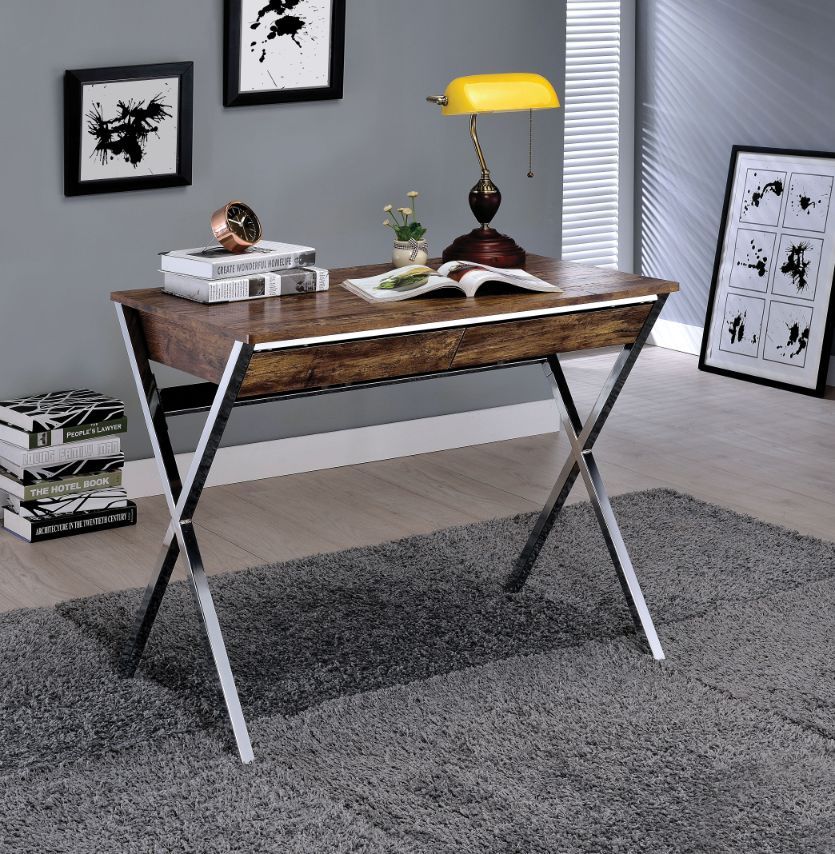 Callers - Writing Desk - Weathered Oak & Chrome
