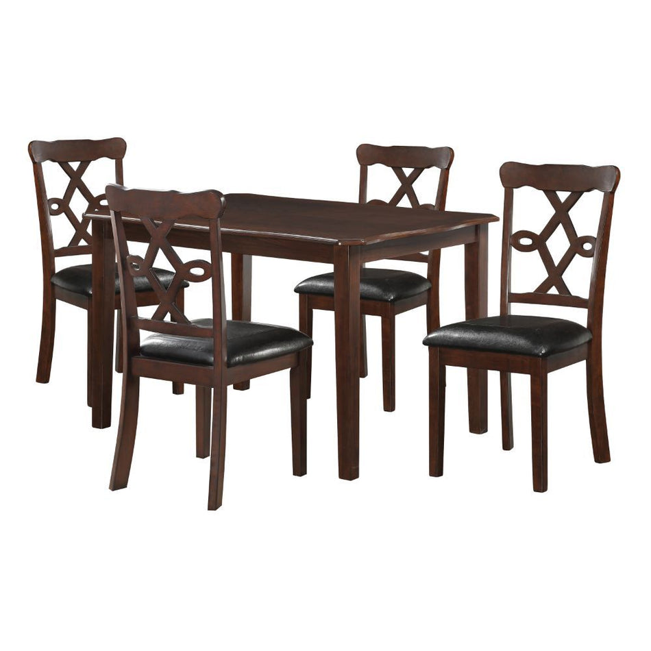 Ingeborg - 5 Piece Dining Set - Black Synthetic Leather & Espresso