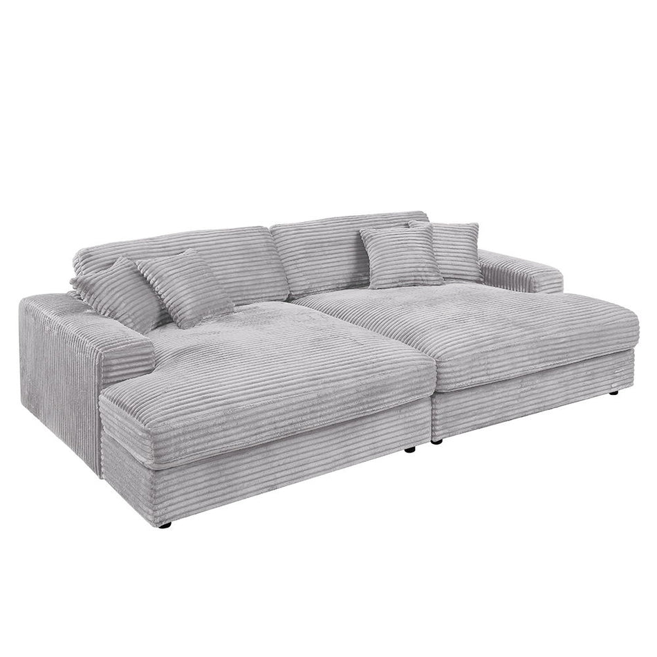 Hilde - Sectional Sofa With 4 Pillows - Light Gray Corduroy