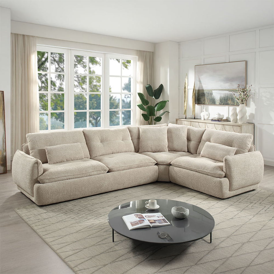 Jonina - Sectional Sofa With 4 Pillows - Beige Chenille