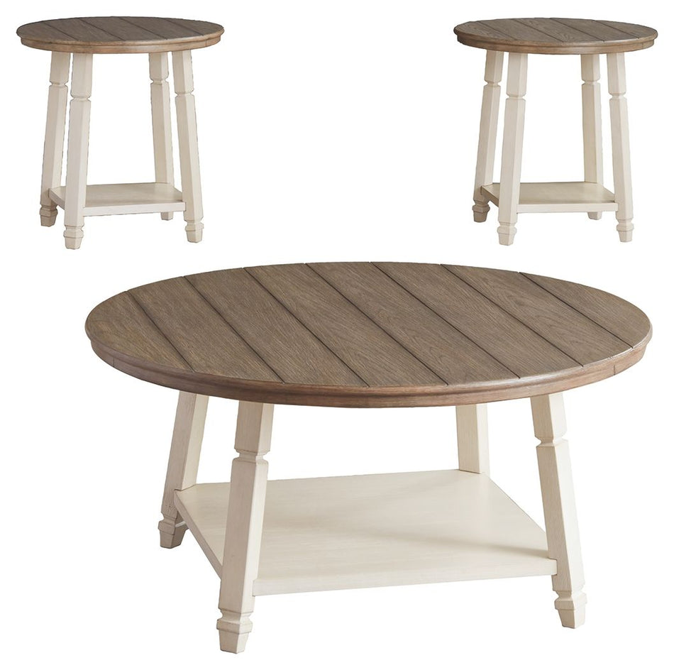 Juego de mesa auxiliar Bolanbrook (juego de 3) en blanco, marrón y beige