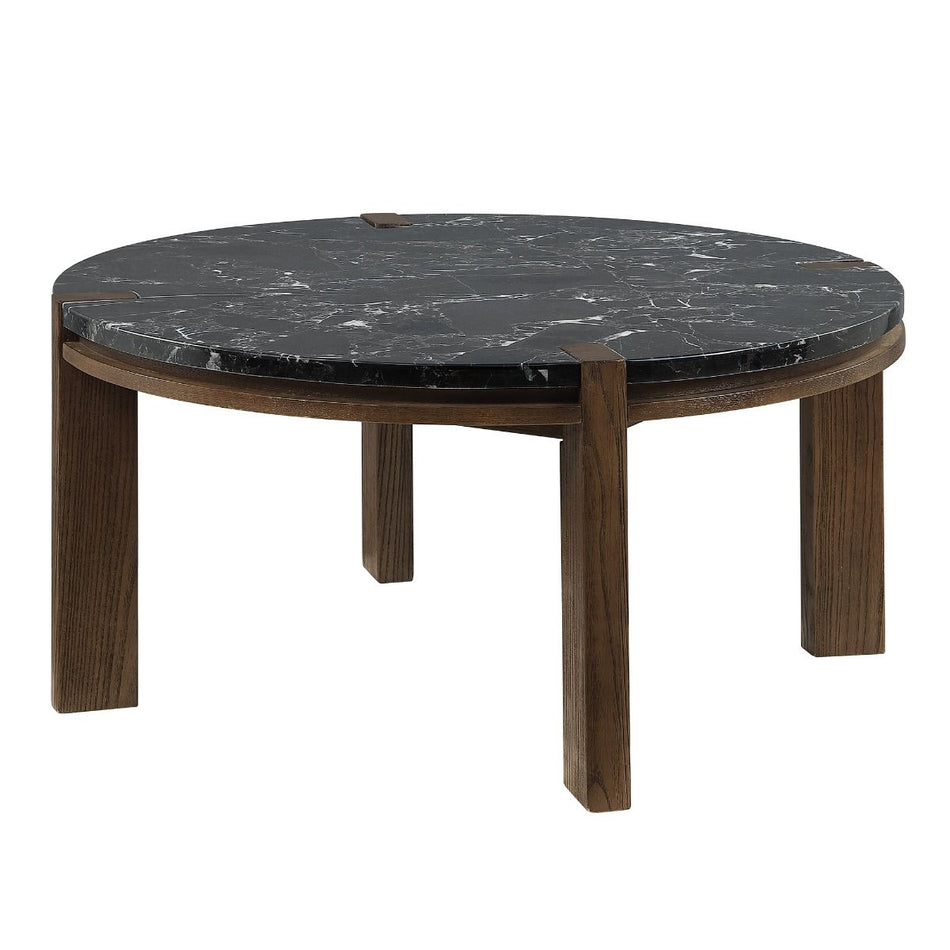 Estella - Coffee Table With Natural Marble Top - Black Top & Walnut