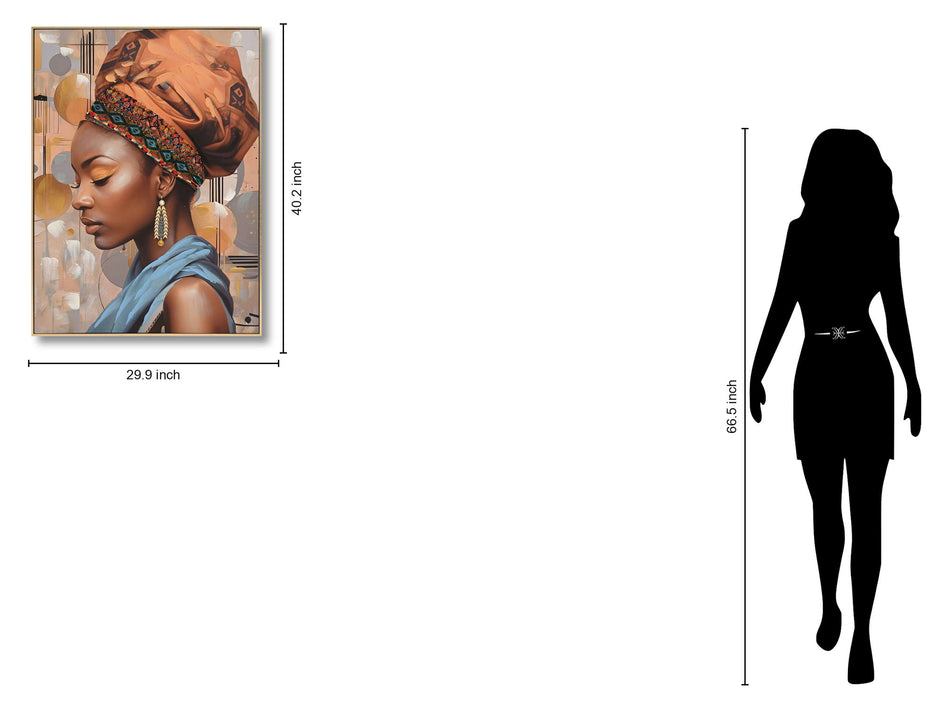 Hand Painted Framed Textured Canvas - Woman Of Orange - Orange