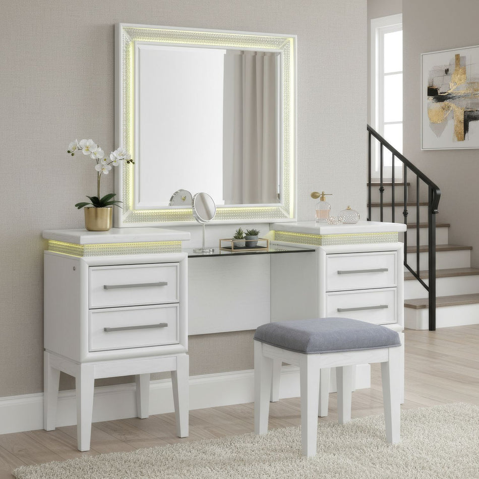 Reflections - 3 Piece Vanity Set - Pearl White & Rhinestone