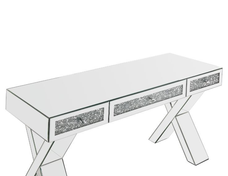 Noralie - Escritorio - Vidrio transparente, espejo y diamantes de imitación - 32"