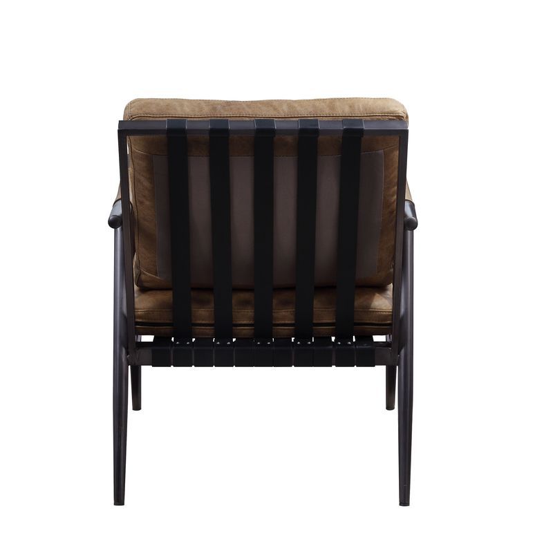 Anzan - Silla decorativa - Cuero de grano superior en color castaño Berham y acabado en hierro mate