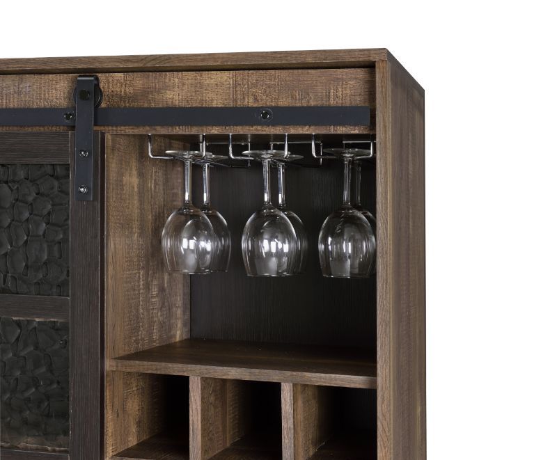 Treju - Vitrina para vinos - Vidrio opaco, acabado en roble rústico y negro