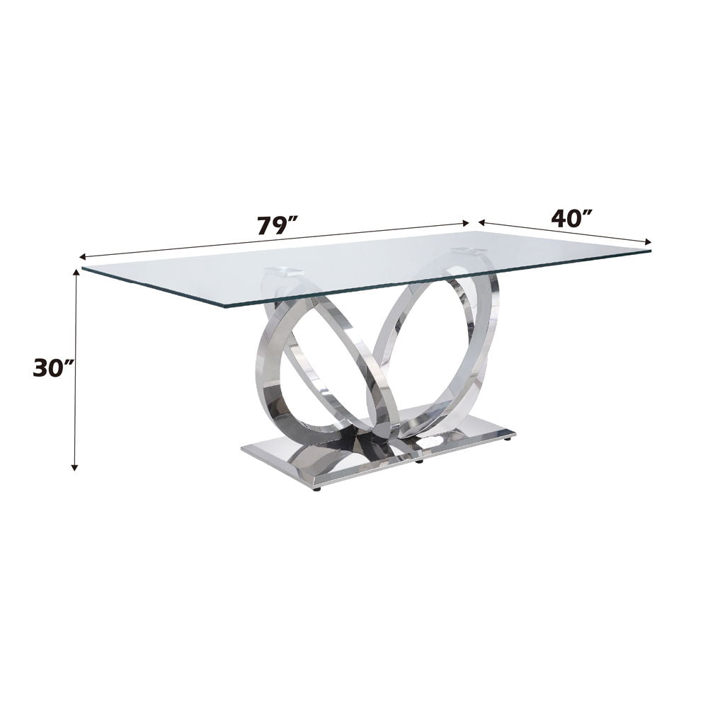 Finley - Mesa de comedor - Acabado plateado espejado y vidrio transparente