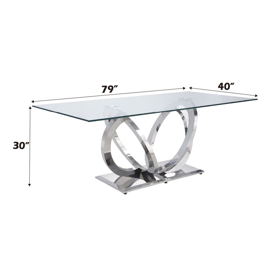 Finley - Mesa de comedor - Acabado plateado espejado y vidrio transparente