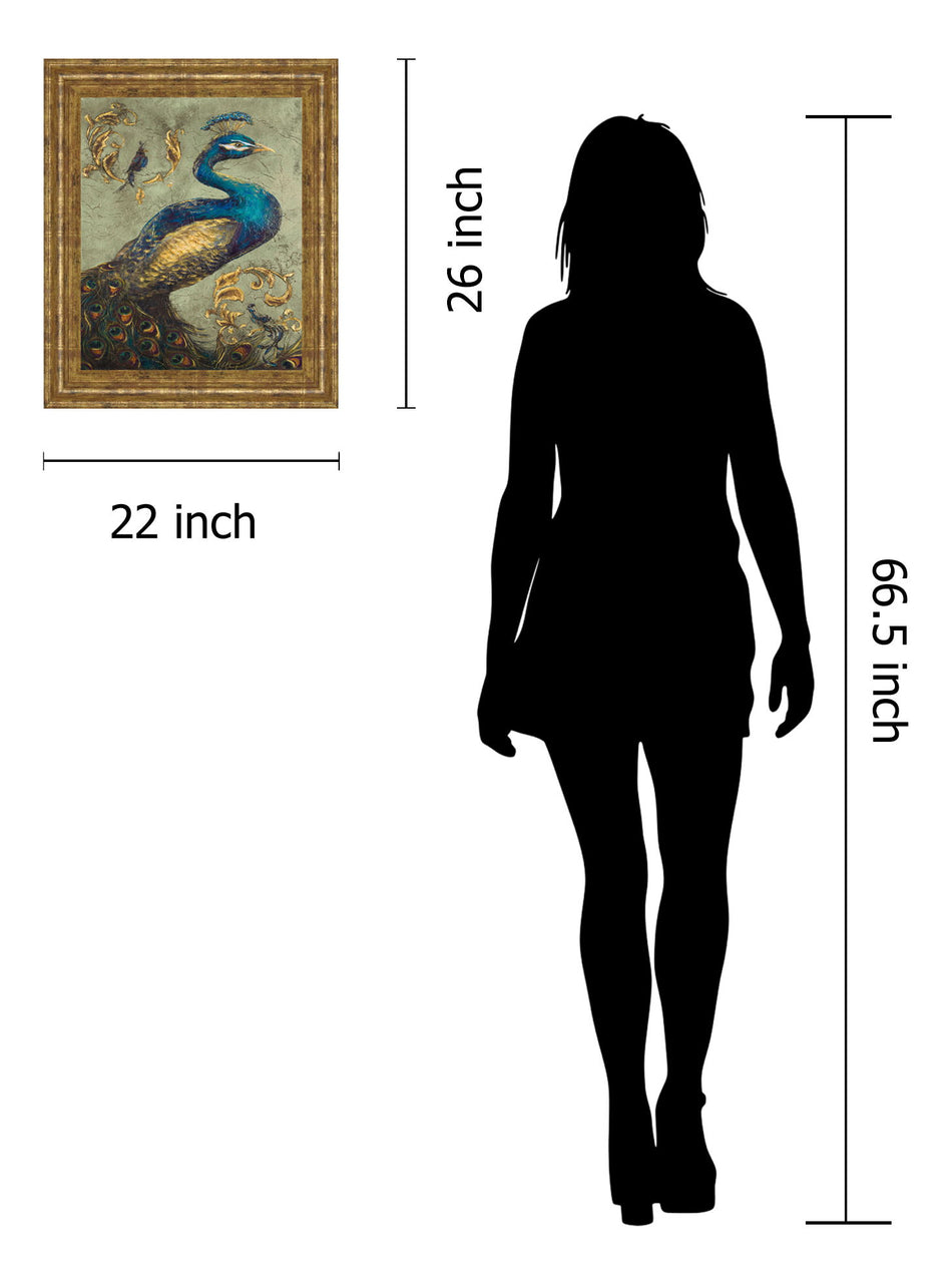 Peacock On Sage I By Tiffany Hakimipour - Framed Print Wall Art - Blue