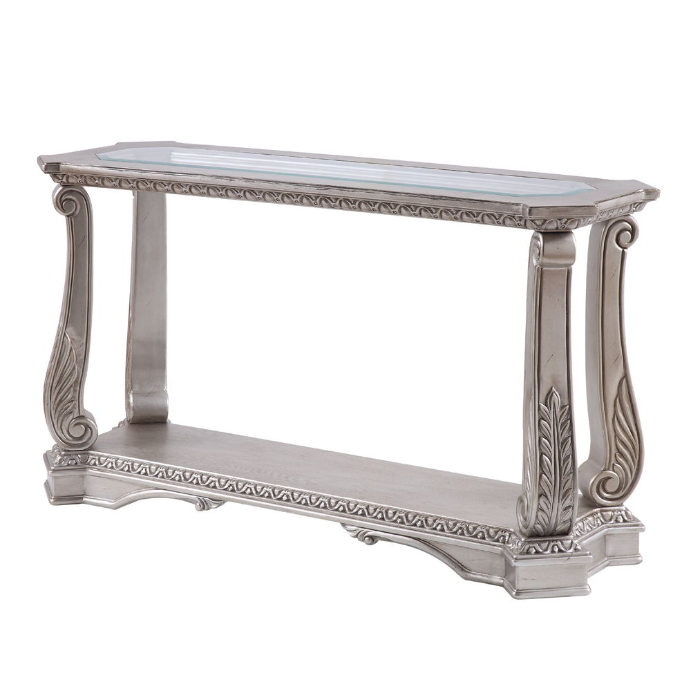 Northville - Mesa auxiliar - Plata antigua y vidrio transparente