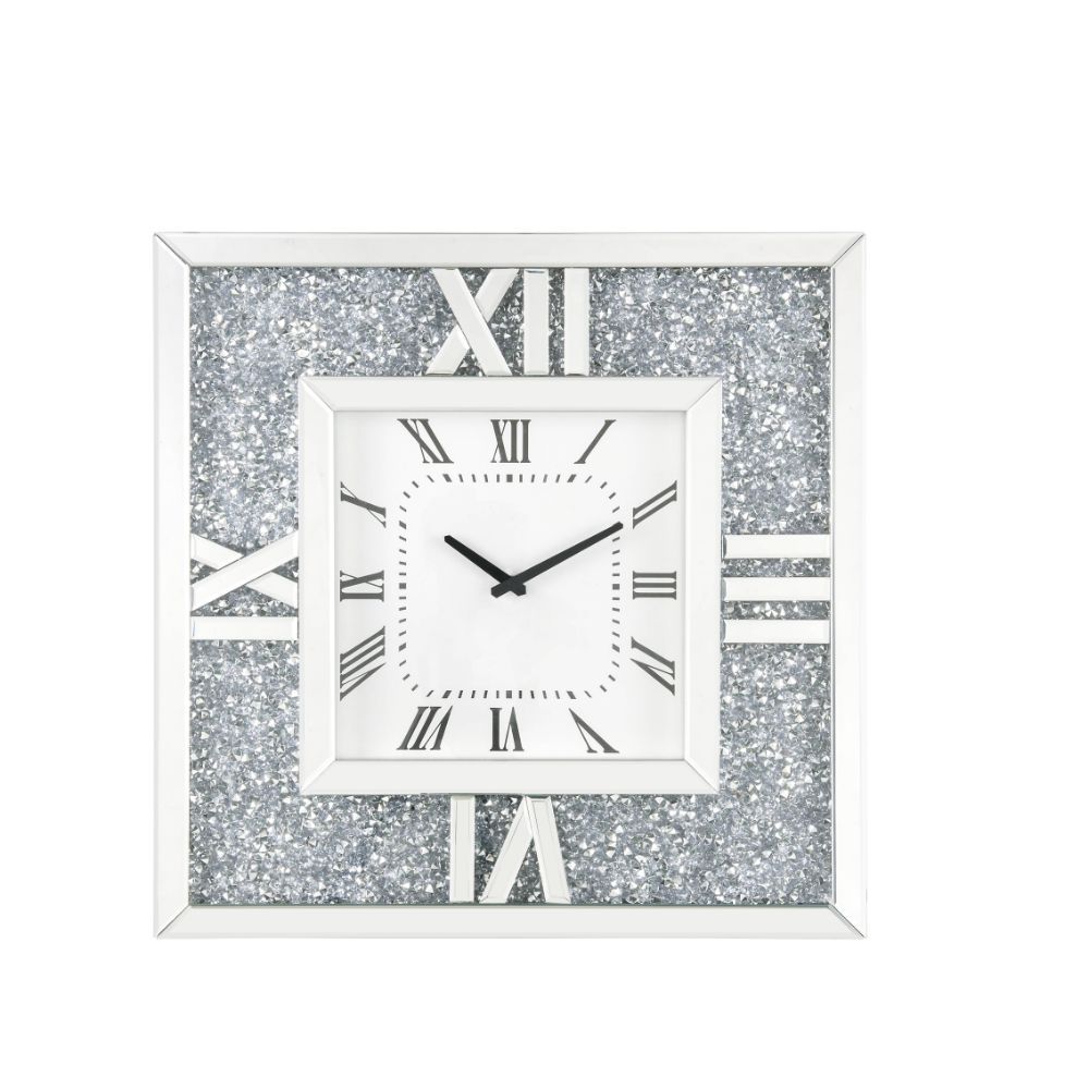Noralie - Reloj de pared - Espejo y diamantes falsos - 24"