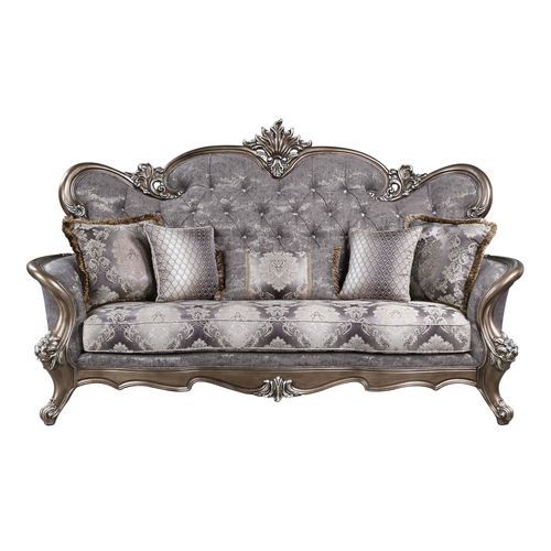 Elozzol - Sofá con 5 almohadas - Acabado en tela y bronce antiguo - 54"
