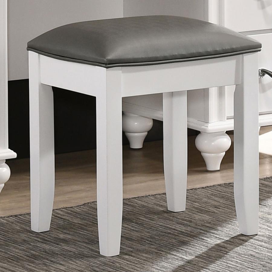 Barzini - Upholstered Vanity Stool - Metallic Aand White