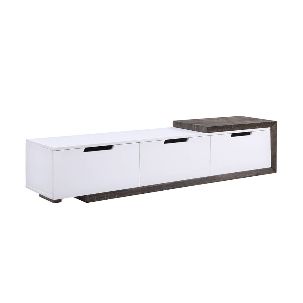Orion - Mueble de TV - Blanco alto brillo y roble rústico