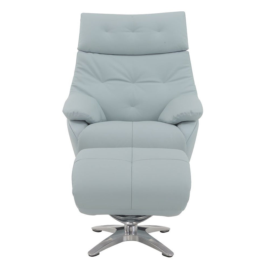 Janella - Motion Accent Chair With Swivel & Ottoman - Babyblue Leather