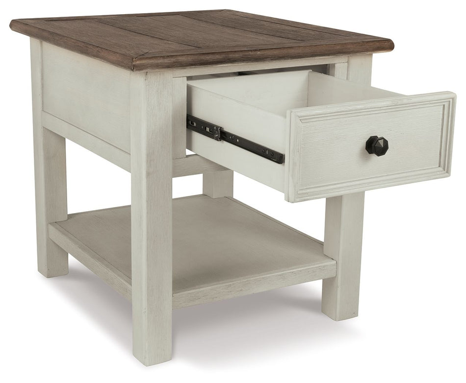 Bolanburg - Mesa auxiliar rectangular blanca/marrón/beige