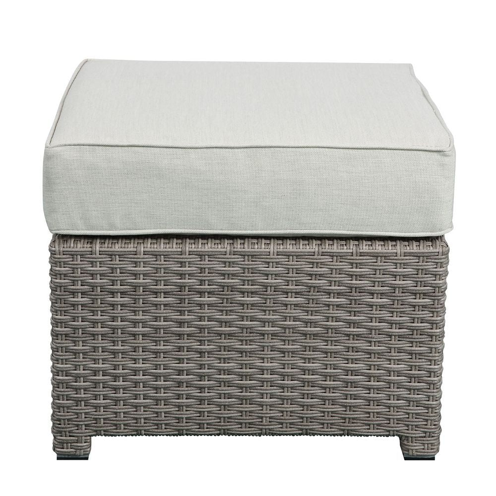 Salena - Sofá y otomana para patio - Tela beige y mimbre gris - 26"