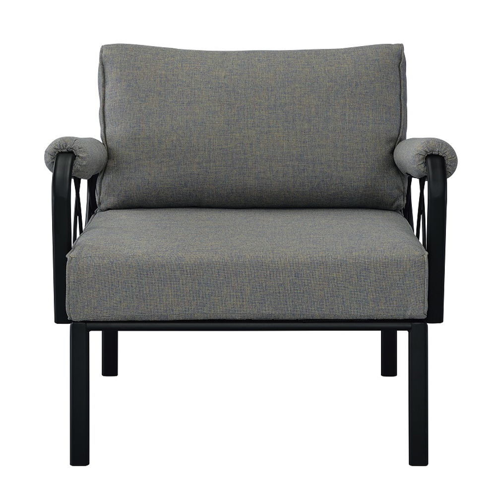 Rajni - Patio Arm Chair - Gray Fabric & Black