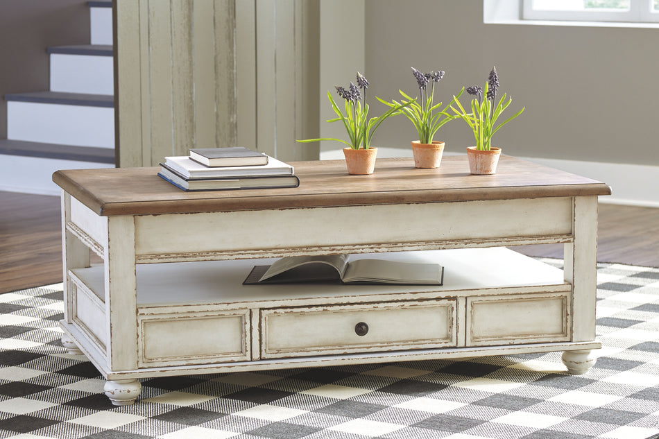 Mesa de cóctel elevable Realyn - Blanca/Marrón
