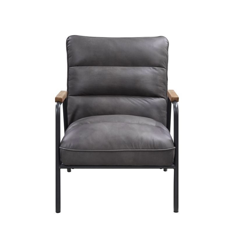 Nignu - Silla decorativa - Cuero de grano superior gris y acabado en hierro mate