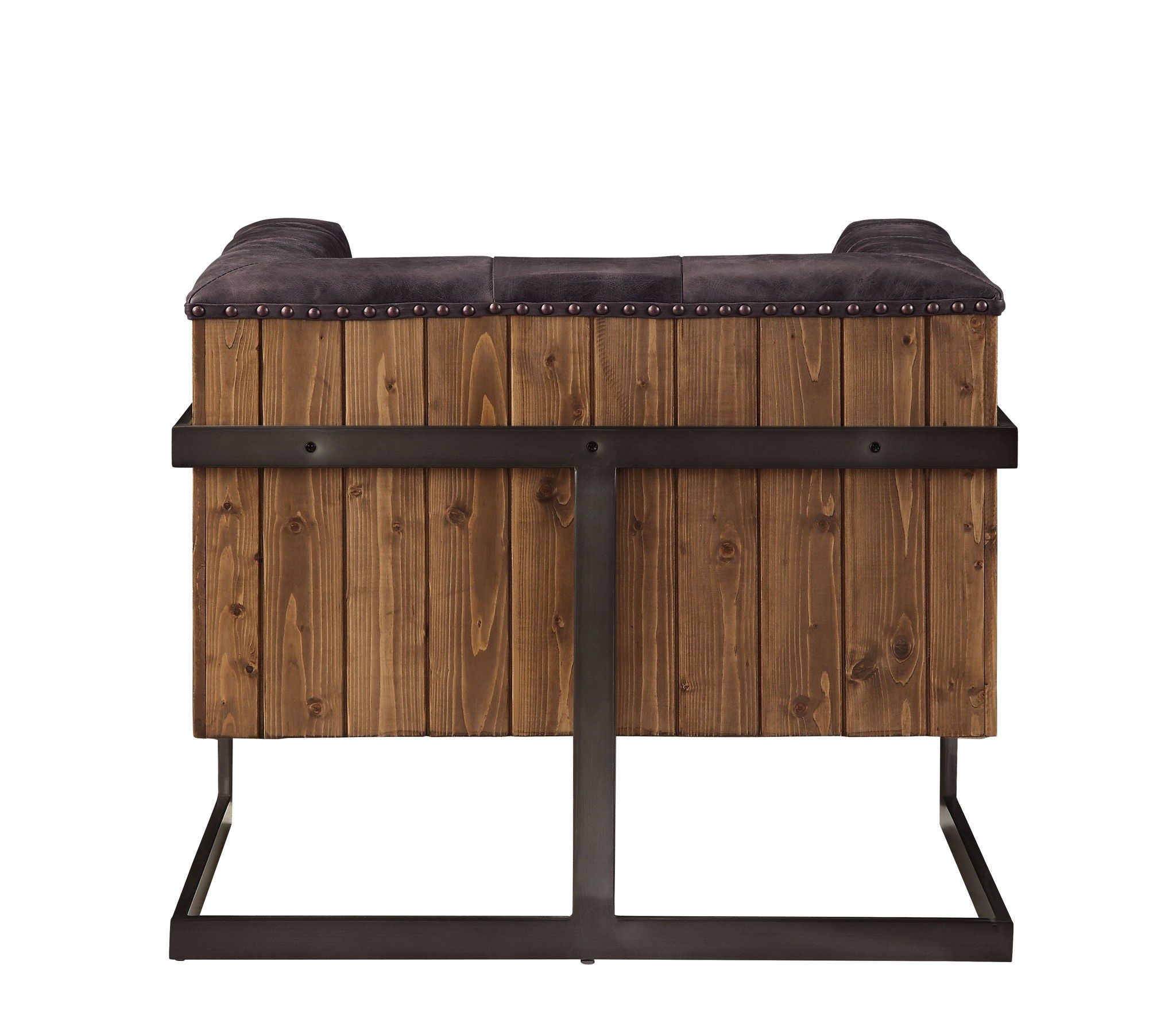 Sagat - Silla decorativa - Cuero de grano superior de ébano antiguo y roble rústico